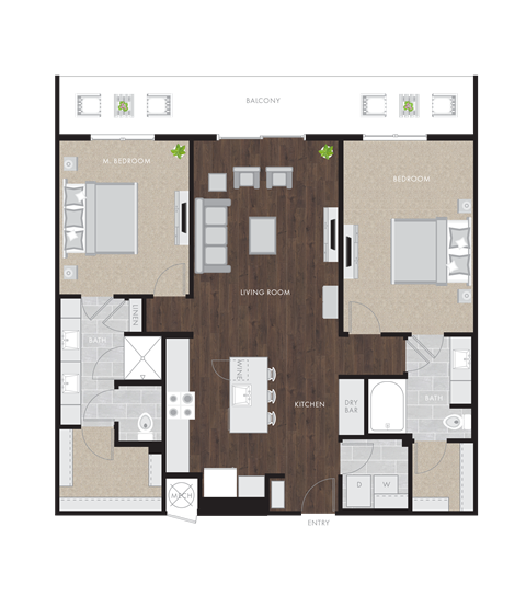 Floor plan for 2 beds, 2 baths, 1453 sqft